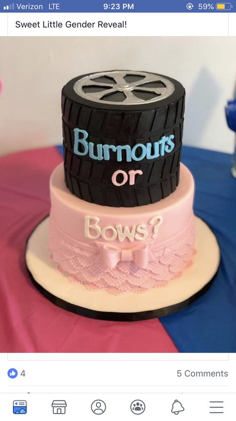 Burn Out Gender Reveal Ideas, Truck Gender Reveal Ideas, Burnout Or Bows Cake, Biker Gender Reveal Ideas, Burnouts Or Bows Cake, Gender Reveal Ideas Racing, Racing Gender Reveal Ideas, Drag Race Gender Reveal, Burn Out Gender Reveal