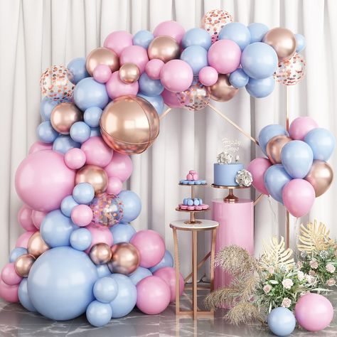 Blue Pink Balloon Arch Kit, Gender Reveal Balloon Arch Garland with Baby Pink Blue Latex Balloons 4D Foil Metallic Rose Gold Confetti Balloons for Boy Girl Baby Shower Birthday Wedding Decorations Pink Balloon Arch, Engagement Balloons, Balloon Wreath, Balloon Arch Kit, Anniversary Party Decorations, Gender Reveal Balloons, Gold Confetti Balloons, Rose Gold Confetti, Gender Reveal Party Decorations