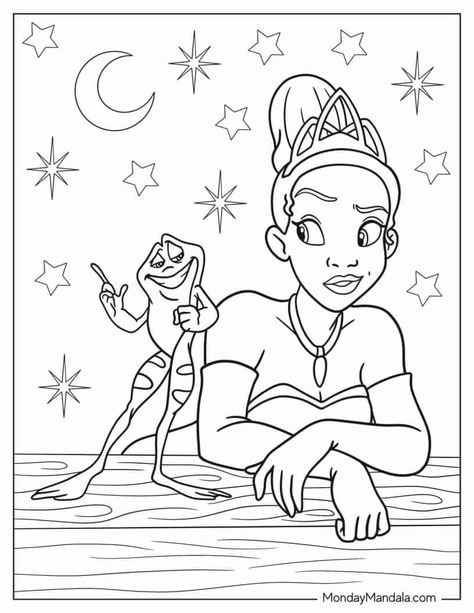 Princess And The Frog Coloring Pages Free Printable, Princess And The Frog Printables, Disney Coloring Sheets Princesses, Princess And The Frog Coloring Pages, Princess Tiana Coloring Pages, Groot Coloring Pages, Disney Princess Outline, Disney Coloring Pages Printables, Frog Coloring