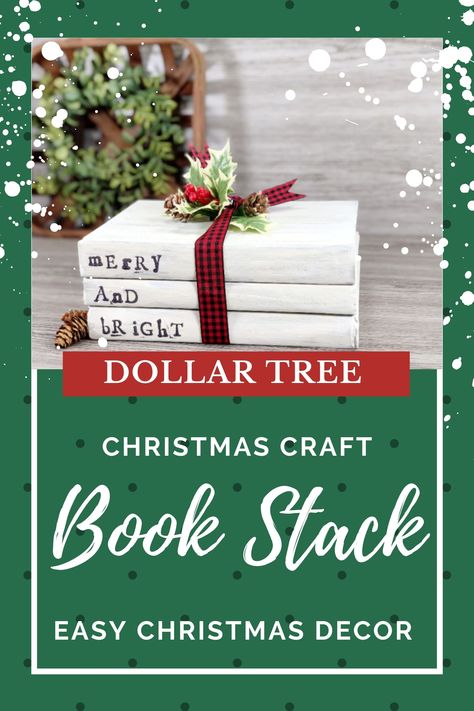 Add a simple festive touch to your home with these DIY Dollar Tree Christmas book stacks. They can be easily made to fit any decor or style! Book Stack Christmas, Diy Wooden Book Stacks Christmas, Christmas Wooden Book Stacks, Holiday Stacking Books, Wood Stacked Books Christmas, Christmas Craft Projects, Simple Christmas Decor, Alphabet Stamps, Dollar Tree Christmas