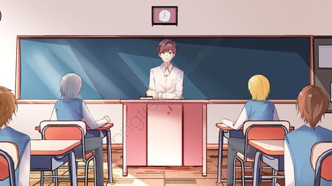 Anime Classroom Background With Students, Anime School Classroom, Teacher Anime, Teacher Illustration, Season Background, Teachers Illustration, Classroom Background, 21st Century Classroom, Classroom Desk