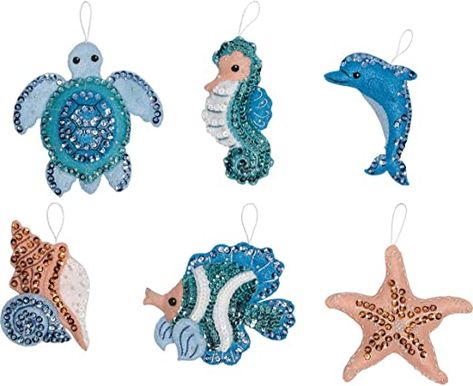 Amazon.com: Bucilla Under the Sea Felt Applique Kit, 6 Seahorse Christmas, Felt Stocking Kit, Nautical Ornaments, Christmas Stocking Kits, Felt Stocking, Felt Tree, Fun Ornaments, Christmas Felt, Felt Ornament