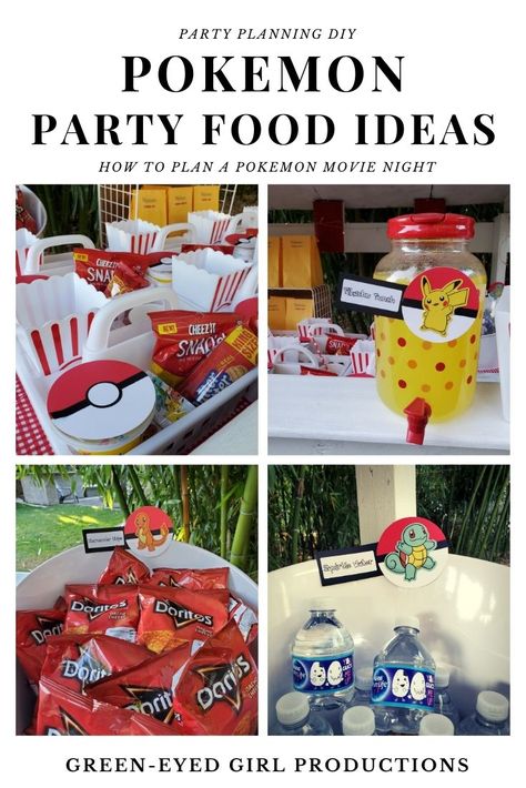 Pokemon Party Food Ideas | Concession Stand - A Cotton Kandi Life Pokemon Pizza Party, Simple Pokemon Birthday Party, Pokemon Birthday Party Outside, Pokemon Diy Decorations Party Ideas, Pikachu Party Food Ideas, Pokemon Diy Birthday Party, Pokemon Snacks Birthday Parties, Pokemon Theme Food, Pikachu Party Food