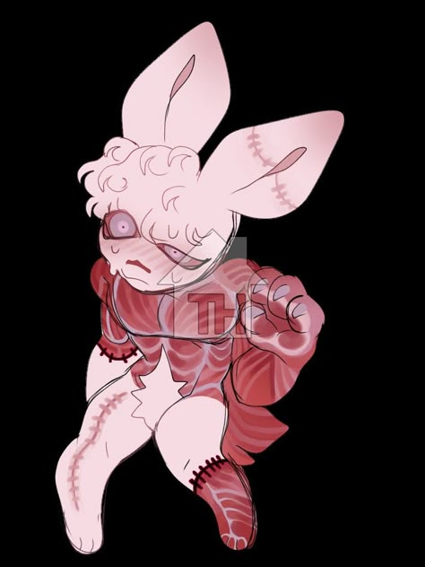 Pig Creature Design, Meat Character Design, Speculative Biology Creature Concept, Anthro Dog Character Design, Zombie Fursona, Rabbit Fursona, Creepy Oc, Rabbit Oc, Zombie Rabbit