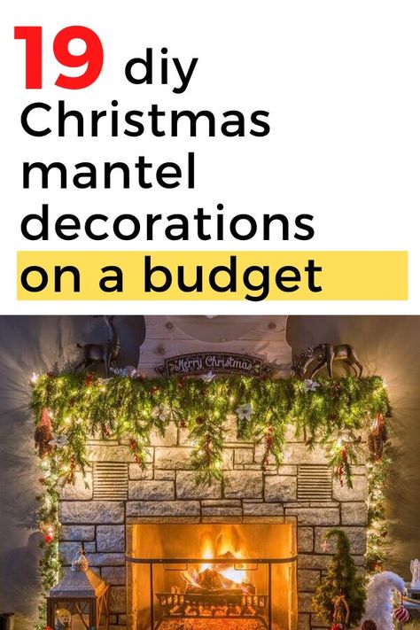 Make your living room feel festive this Holiday with these quick and simple Christmas mantel decor ideas on a budget. Cozy Christmas fireplace decor ideas for your living room. #diy #christmas #mantel #fireplace #decorations #rustic How To Decorate A Fireplace Without A Mantle For Christmas, Country Christmas Fireplace Decor, Diy Fireplace Mantle Cardboard, Easy Christmas Mantle Decor, Diy Christmas Mantel Decor Fireplaces, Decorating A Fireplace For Christmas, Holiday Fireplace Mantle Decor, Mantle Decorating Ideas For Christmas, Easy Christmas Mantel Ideas