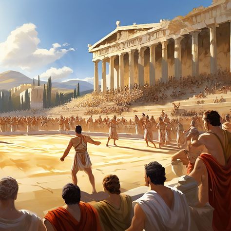 Ancient Olympic Games in Greece by Eleonora Cantarini - Playground Greek Olympics Aesthetic, Greek Theatre Aesthetic, Dog Olympics, Greece Olympia, Ancient Greek Olympics, Ancient Greece Olympics, Greek Olympics, Olympics Facts, Ancient Greece History