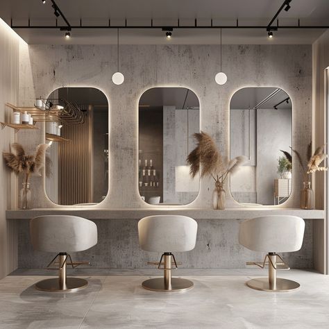 NEO BEAUTY SALON, BUCHAREST :: Behance House Salon Interior Design, Hair And Makeup Station Studio, Modern Salon Ideas Interior Design, Concrete Salon Design, Cosmetic Studio Interior Ideas, Minimal Salon Decor, Black And Wood Salon Decor, Vintage Nail Salon Decor, Modern Salon Aesthetic