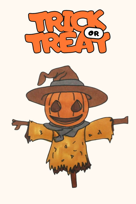 How To Draw A Scarecrow Drawing For Adults, Scarecrow Drawing, Easy Drawing, Creepy Cute, Easy Halloween, Scarecrow, Trick Or Treat, Cute Designs, Easy Drawings