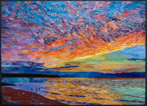 Mosaic Sunset, Making Mosaics, Outside Wall Art, Landscape Mosaic, Paper Mosaic, Glass Art Pictures, Mosaic Art Projects, Mosaic Tile Art, Mosaic Stained