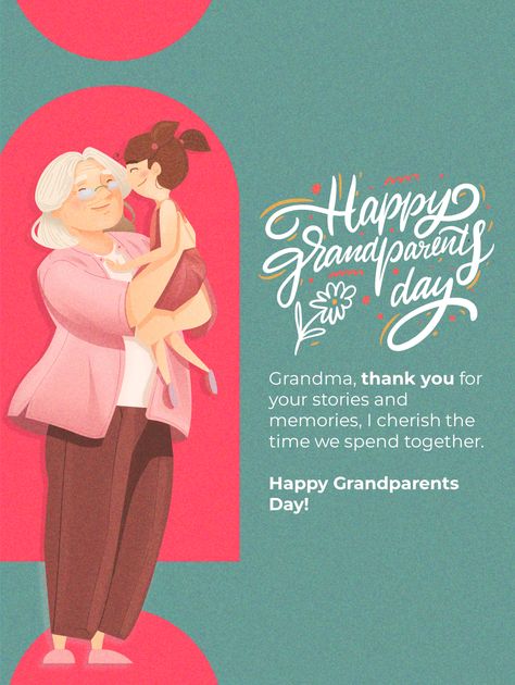 The illustration of a grandmother hugging her grandchild on this Grandparents Day ecard shows how precious the bond is between them. For the upcoming Grandparents Day, celebrate it by sending this ecard to your grandparents! It will surely put a broad smile on their face. Grandparents Day Greeting Card, Grandparents Day Cards, Cartoon Grandma, National Grandparents Day, Grandma Birthday Card, Happy Grandparents Day, Birthday Reminder, Kindergarden Activities, Holiday Day