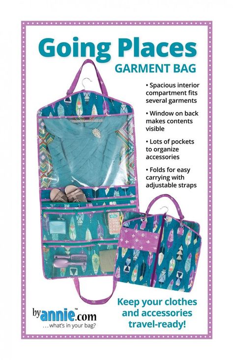 Going Places Garment Bag from By Annie (Printed Paper Pattern) Garment Bag Pattern, Garment Bag Diy, Dance Garments, Emmaline Bags, Going Places, Patchwork Patterns, Garment Bag, Bag Patterns To Sew, Accessory Organization