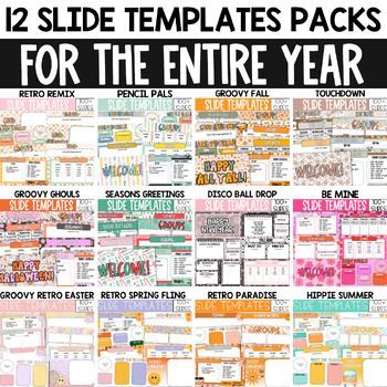 Everything you need to create stunning presentations for your business or school all year long! Includes 12 monthly themes, 400+ slides, and helpful tutorials. Save time and look professional with this versatile template Teacher Slides Template, Classroom Slides Template, Google Slides Templates For Teachers, Slide Themes, Cricut Classroom, Google Slide Templates, Best Presentation Templates, September Themes, Tpt Ideas