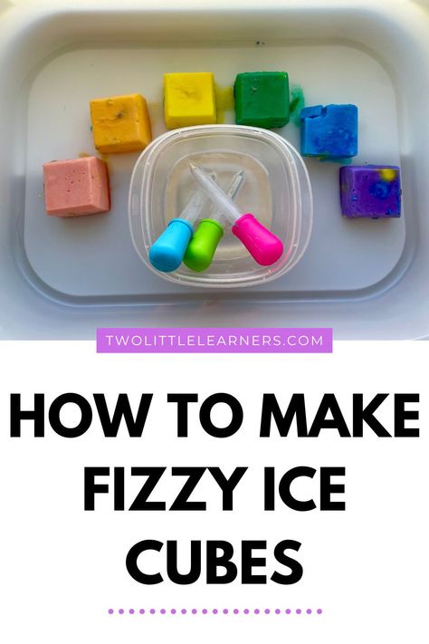 This post is all about how to make fizzing ice cubes. This fizzy ice cubes experiment is a fun science experiment for kids or toddlers. Read more about this baking soda and vinegar experiment at twolittlelearners.com Baking Soda Science Experiments For Kids, Quick And Easy Science Experiments For Preschool, Toddler Experiments At Home, Science Experiments Toddlers, Dry Ice Experiments Kids, Toddler Experiments, Experiments For Toddlers, Kid Experiments At Home, Simple Science Experiments For Kids