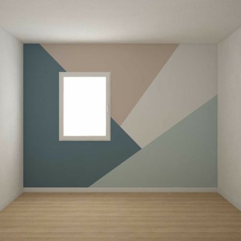 Paint Ideas In Living Room Wall Colors, Simple Wall Color Ideas, 3 Color Accent Wall, Painting Ideas On House Wall, Geometric Wall Design Ideas, Multi Colored Accent Wall, Modern Geometric Wall Paint, Light Gray Accent Wall, Geometric Wall Paint Bedroom