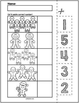 Gingerbread Man Cut & Match Worksheets | Numbers 1-5 by preKautism Number Review 1-5 Preschool, Gingerbread Worksheets Preschool, Gingerbread Worksheets, Preschool Christmas Worksheets, Preschool Winter Worksheets, Homeschool Preschool Schedule, Winter Worksheets, Preschool Numbers, Man Cut