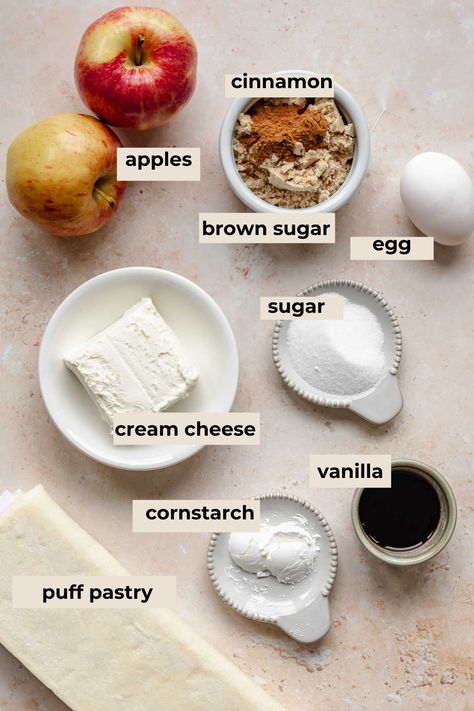 Cinnamon Apple Puff Pastry, Apple Cheese Danish, Apple Pie With Cheese, Apple Danish, Cream Cheese Puff Pastry, Apple Brown Sugar, Danish Pastries, Apple Cream Cheese, Rough Puff Pastry