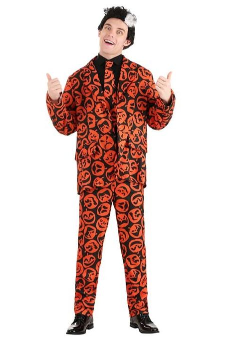 Items Included Jacket Pants Tie 100% polyester Jacket has center-front buttons, 2 false pocket flaps Pants have elastic waistband Pre-tied necktie sewn to elastic neck band Officially licensed #halloween #party #pumpkim David Pumpkins Costume, David S Pumpkins Costume, Pumpkin Suit, Forrest Gump Costume, Karate Kid Costume, Ace Ventura Costume, Troll Costume, Addams Family Costumes, Batman Costumes