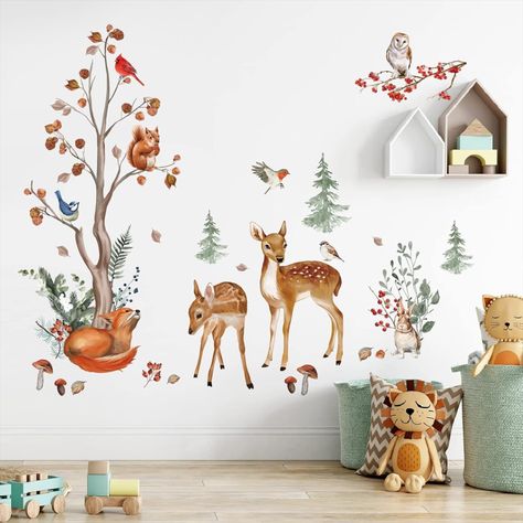 "Transform your nursery or kids' bedroom into a magical winter wonderland with our Winter Woodland Animals Tree Wall Stickers. 🦌🦊🐿️ These adorable forest creatures will add a touch of enchantment to your child's space. Easy to peel and stick, these decals make decorating a breeze. Get yours now and create a cozy and whimsical atmosphere for your little one! ❄️✨ #KidsDecor #NurseryArt #WinterWonderland #PeelAndStick" Daycare Wall Decor, Woodland Wall Decals, Forest Animal Nursery, Stick Wall Art, Fox Squirrel, Woodland Wall, Animal Wall Decals, Deer Wall, Camping Decor