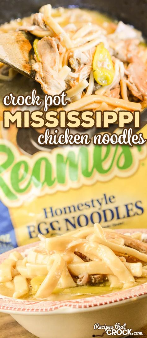 Crock Pot Mississippi Chicken, Dinner Videos, Mississippi Chicken, Crockpot Chicken And Noodles, Egg Noodle Recipes, Chicken Noodles, Chicken Noodle Recipes, Crockpot Dishes, Crock Pot Slow Cooker