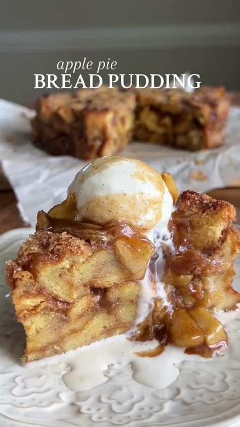 APPLE PIE BREAD PUDDING I said what I said — you need this 🍂 Recipe b... | Bread Pudding | TikTok Apple Pie Bread Pudding, Square Baking Pan, Apple Pie Bread, Bread Pudding With Apples, I Said What I Said, Brioche Rolls, Dump Cakes, Turbinado Sugar, Apple Pie Spice