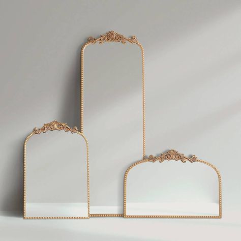 Filigree Arch Metal Wall Mirror Decor in Gold. Mantle Mirror Decor, Metal Mantle, Large Bedroom Mirror, French Style Mirrors, Wall Mirror Decor, Gold Mirrors, Modern Bathroom Mirrors, Mantle Mirror, Metal Wall Mirror