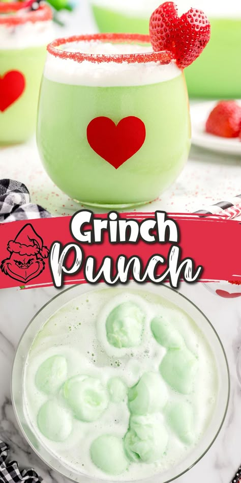 Grinch Punch Grinch Punch Recipe, Grinch Recipes, Fun Christmas Drinks, Grinch Popcorn, Grinch Night, Grinch Drink, Grinch Punch, Xmas Drinks, Green Punch