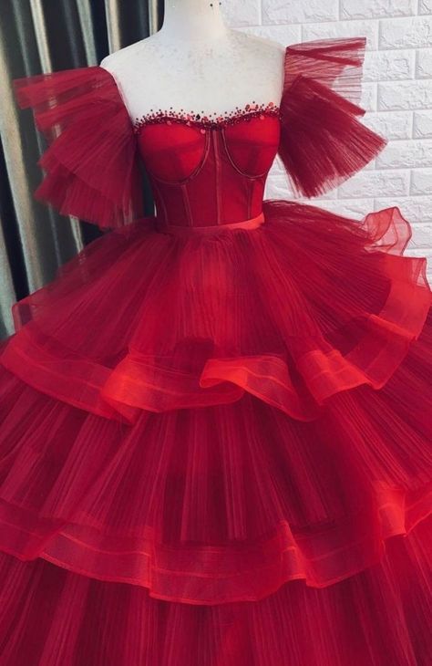 Red Poofy Dress, Ball Gown Red, Quincenera Dresses, Poofy Dress, Red Princess, Red Theme, Corset Gown, Gown Red, Puffy Dresses