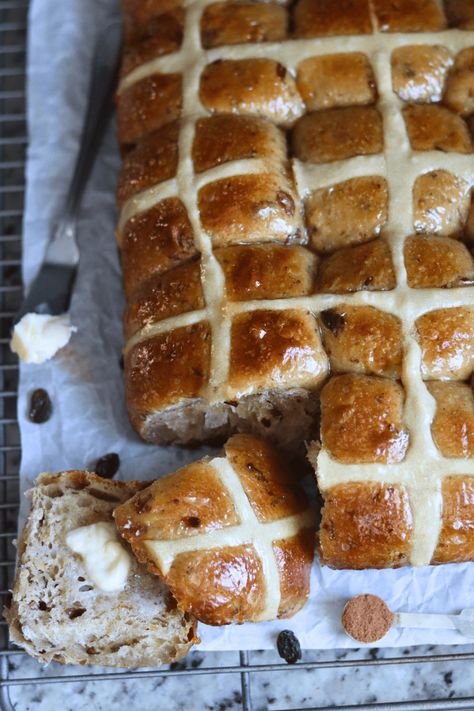 The Best Sourdough Hot Cross Buns Recipe Sourdough Hot Cross Bun, Best Hot Cross Buns Recipe, Sourdough Hot Cross Buns Recipe, Easter Sourdough Recipes, Sourdough Rolls Recipe, Sourdough Easter Recipes, Easter Sourdough Bread, Easter Sourdough, Sourdough Hot Cross Buns