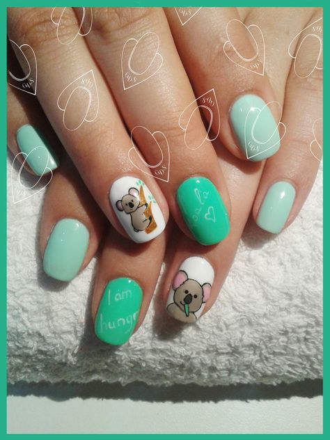 Koala Nails Designs, Kangaroo Nails, Koala Nails, Zoo Nails, Cute Animal Nail Art, Australia Nails, Cute Animal Nail, Animal Nail Designs, Baby Shower Nails