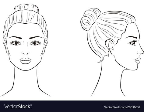 Front View Face Drawing, Front Face Sketch, Side Face Illustration Fashion, Front Face Drawing, Side Face Illustration, Women Face Illustration, Face Drawings Sketches, Face Front View, Woman Face Drawing