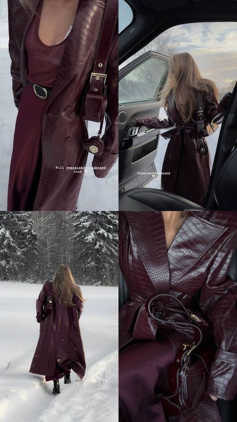 Heel Boots Outfit Aesthetic, Heels In Winter How To Wear, Winter Outfits Monochrome, Iconic Winter Outfits, Coat Leather Woman, Dark Red Winter Outfit, Chic Monochrome Outfit, Winter Outfit With Heels, Dark Red Coat Outfit