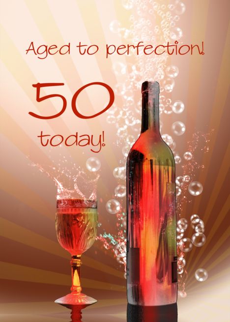 50th birthday, Aged to perfection with wine splashing card Wine Birthday Party, Wine Splash, 65th Birthday Cards, 82nd Birthday, 68 Birthday, 74th Birthday, 81st Birthday, 78 Birthday, 77th Birthday