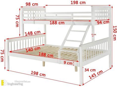 What’s The Size Of A Bunk Bed? Guide To Sizes Of Different Types Of Bunk Beds - Engineering Discoveries Bunker Bed, Steel Bed Design, Triple Bed, Bunk Bed Rooms, Adult Bunk Beds, Bunk Bed Plans, Double Bunk Beds, Diy Bunk Bed, Bunk Beds Built In