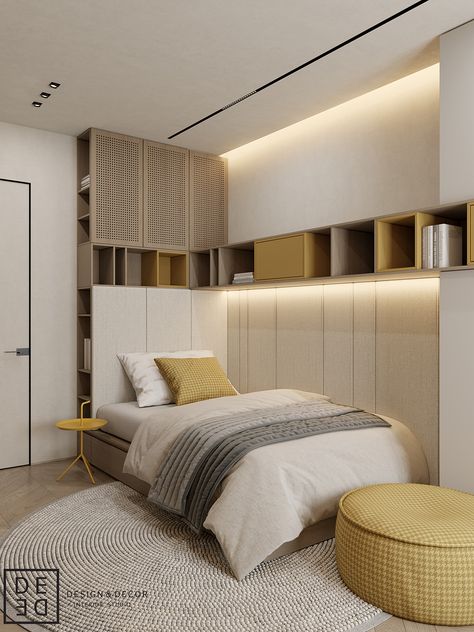 DE&DE/Contemporary style apartment on Behance Teenager Bedroom Design, Style Apartment, Student Room, Modern Bedroom Interior, Office Furniture Design, Single Bedroom, Kids Room Design, Home Room Design, Office Interior Design