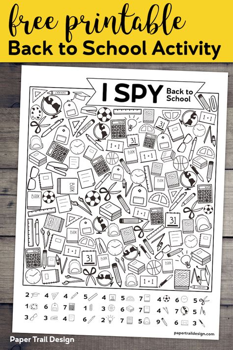 Free Printable I Spy Back to School Activity. Classroom themed activity or game idea for the first day of school for students. #papertraildesign #school #backtoschool #backtoschoolactivities #ISpy #Ispygame #boredombuster Back To School Activities For School Age, Fun Worksheets For Elementary Students, 2nd Grade Fun Activities Free Printable, Easy Back To School Activities, Back To School Art First Grade, Back To School Worksheets Free, First Day Of School Word Search, Back To School Group Activities, Back To School Math 2nd Grade