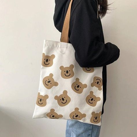 Tote Outfit, Female Shoulder, Art Tote Bag, Womens Handbags, Cute Tote Bags, Cartoon Bear, Canvas Shopping Bag, Eco Bag, Beach Tote Bags