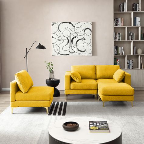 For any pre-sale and after-sale questions about our products, you are welcome to contact us by lowes@gigacloudtech.com. We promise to reply you within 12h. ModernLuxe ADF Living Room Furniture Modern Leisure L Shape Couch Yellow Fabric Polyester | L-W1097S00081 L Shape Couch, Metal Sofa, High Quality Sofas, Upholstered Chaise, L Shaped Couch, Couch Fabric, Modular Sectional Sofa, Upholstered Sectional, Living Room Sectional