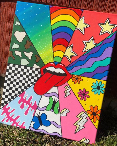 Fun Painting Ideas On Canvas, Fun Painting Ideas, Kitty Painting, Easy Designs, Hippie Painting, Simple Canvas Paintings, Cute Canvas Paintings, Easy Canvas Art, Indie Art