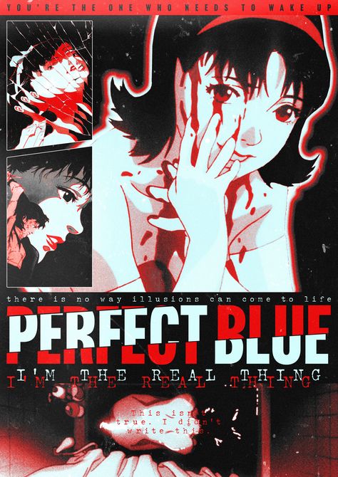 Perfect Blue Movie poster - this is part of my manga / anime series. You can find more on IG @victoriangel.work #anime #graphicdesign #manga #movieposters #perfectblue Perfect Blue Anime Poster, Perfect Blue Movie Poster, Graphic Poster Art Anime, Anime Horror Movie, Blue Anime Poster, Anime Posters Aesthetic, Perfect Blue Wallpaper, Perfect Blue Aesthetic, Aesthetic Anime Poster