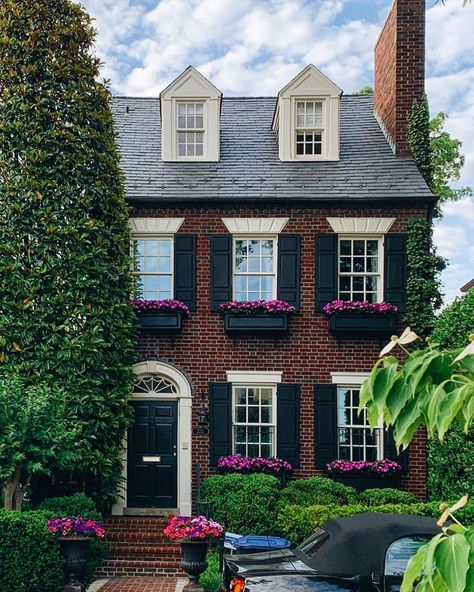 Homes With Black Shutters, Black Shutters, Just Pretend, Cute House, Window Boxes, Sims House, Dream House Exterior, Colonial House, House Goals