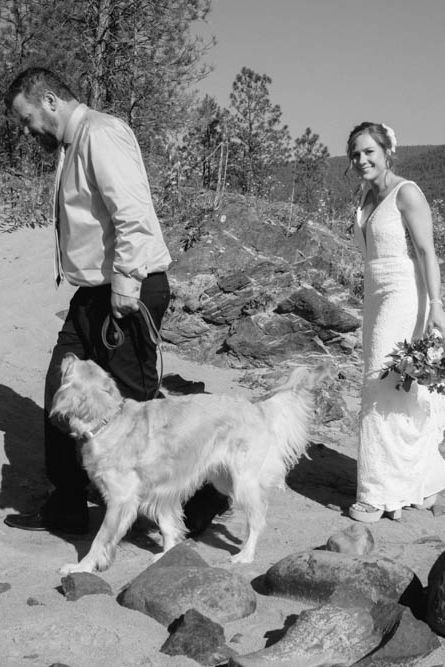 outdoor wedding photo, bride and groom photo, wedding photo with dog, first look, mountain wedding, black and white wedding photo, wedding photo aesthetic, documentary wedding photographer First Look With Dog, Wedding Photo Aesthetic, Photo With Dog, Wedding Photo Bride, Wedding Black And White, Bride And Groom First Look, Groom First Look, Photo Bride, Photos With Dog