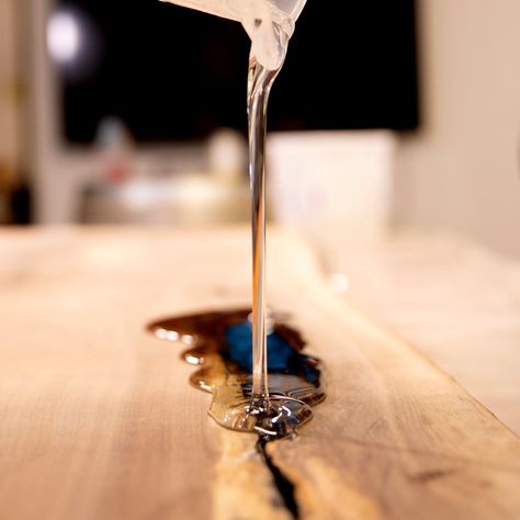 How To Fix Wood Holes & Cracks With Epoxy Resin In 4 Steps: Industrial Clear How To Fill Holes In Wood With Epoxy, Sanding Epoxy Resin, How To Pour Resin On Wood, Epoxy Resin Table Ideas, Woodworking Epoxy Resin, Epoxy Resin Projects, Diy Resin Table, Old Wood Floors, Wood Resin Table