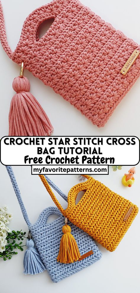 Crochet Star Stitch Cross Bag Tutorial Crochet Star Stitch Bag Pattern, Crochet Cross Body Purse, Crocheted Crossbody Bag Patterns, Crochet Accessories Tutorial, Crossbody Bag Crochet Pattern Free, Crochet Sling Bag Free Pattern, How To Crochet A Bag For Beginners, Crochet Sling Bag Pattern, Crochet Crossbody Bag Pattern Free