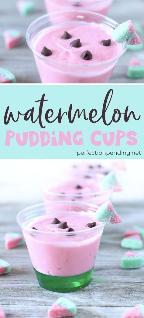 These watermelon pudding cups are the PERFECT summer treat just as the summer is coming to an end. They're sweet, fun, and so yummy! The kids will love them and so will the whole family. #watermeloncups #watermelon #summerdessert #cutesummertreat #summerideas #summertime Watermelon Pudding, Pudding Recept, Watermelon Dessert, Watermelon Birthday Parties, Watermelon Party, Amazing Desserts, Kid Desserts, Watermelon Birthday, Pudding Cups