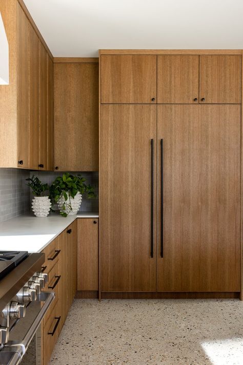 Modern Lakewood — Serendipite Designs Modern Walnut Kitchen Cabinets, Brown Kitchen Paint, Brown Kitchen Inspiration, Dark Walnut Kitchen, Dark Walnut Kitchen Cabinets, Kitchen Cabinets Brown, Kitchen Wood Flooring, Brown Kitchen Decor, Modern Walnut Kitchen