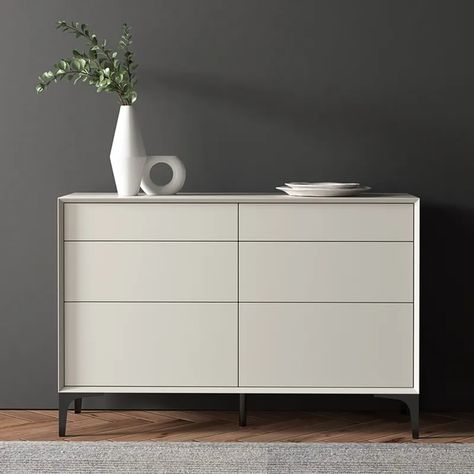 47.2" Minimalist Off White Dresser Accent 6-Drawer Cabinet Off White Dresser, Easy Closet Storage, Hug Art, Dresser Minimalist, Minimalist Cabinet, White Chest Of Drawers, Grey Dresser, White Dresser, Bedroom Chest