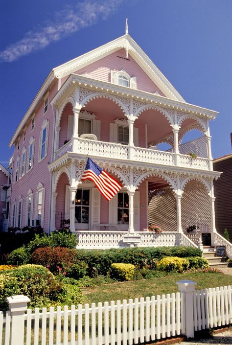 Cape May, New Jersey Country Living Magazine, Colourful Buildings, Pink House, Living Magazine, The Fourth Of July, Pink Houses, Blue Beach, Cape May, Abandoned Houses