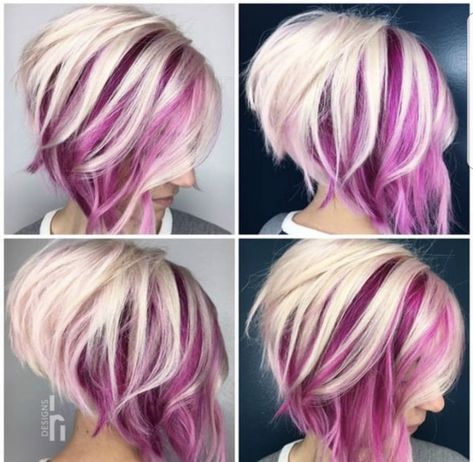 CUT! Undercut Bob Haircut Short, Line Bob Haircut, Peekaboo Hair, Purple Highlights, Short Hair Color, Haircut And Color, Bob Haircut, Short Hair Styles Pixie, Rainbow Hair