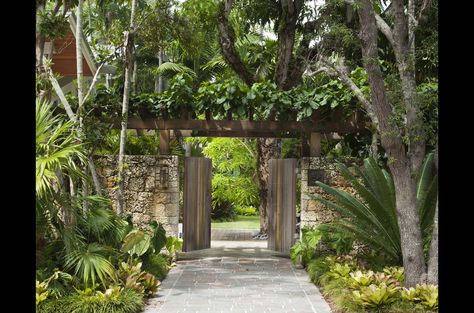 Raymond Jungles Tropical Gate Design, Tropical Gate, Landscape Florida, Balinese Garden, Jungle Gardens, Tropical Garden Design, Entrance Gate, Garden Entrance, Garden Walkway