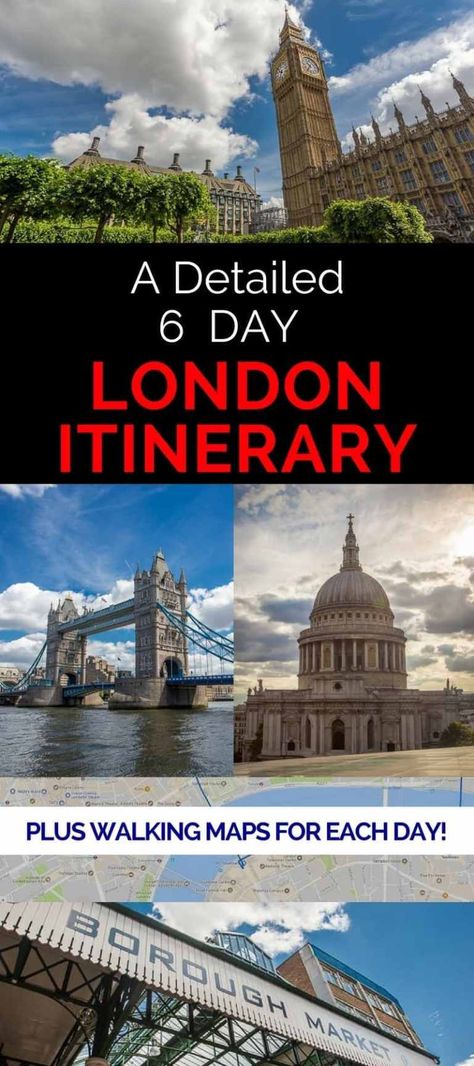 A detailed 6 day London itinerary that provides a detailed suggested itinerary for each day, daily walking maps, tips on how to save money, and loads of suggestions on how to make the most of your six days in London England. Walking Map, Uk Trip, Daily Walking, London Itinerary, Travel London, Capital Cities, London Trip, United Kingdom Travel, Historical Buildings